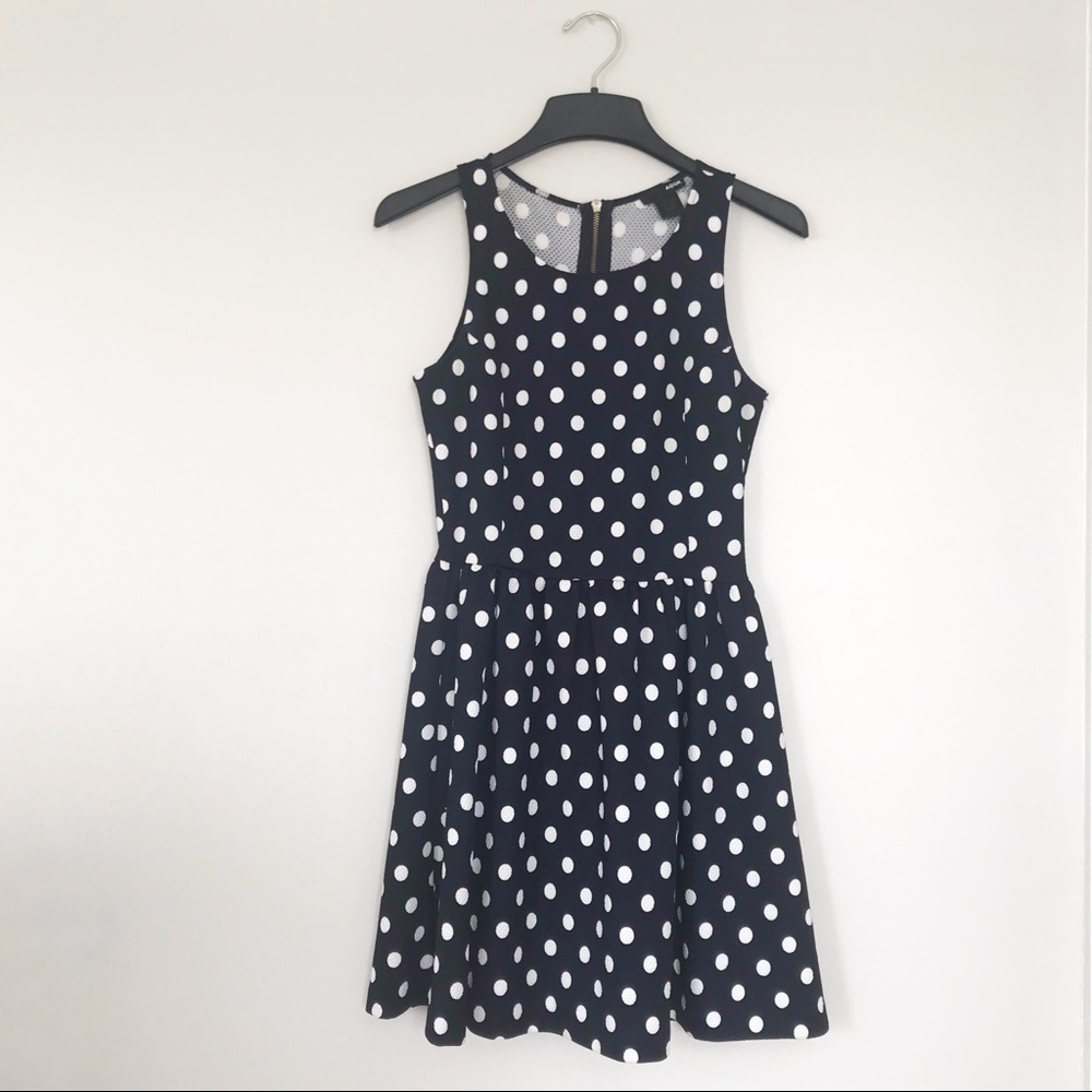 Aqua Navy Blue & White Polka Dot Sleeveless Dress Large